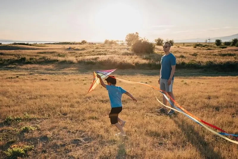 Kid and dad flying a kite